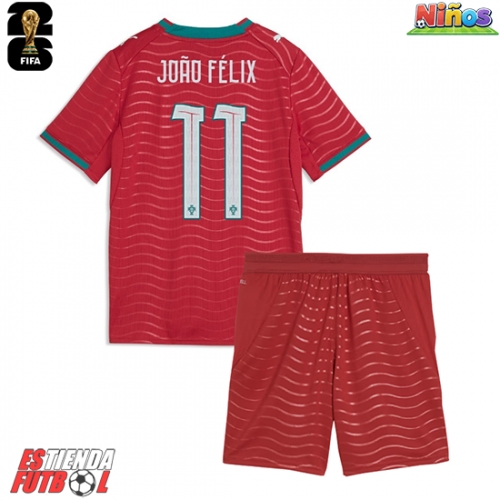 Portugal Joao Felix #11 Primera Equipación Niños Mundial 2026 Manga Corta (+ Pantalones cortos)